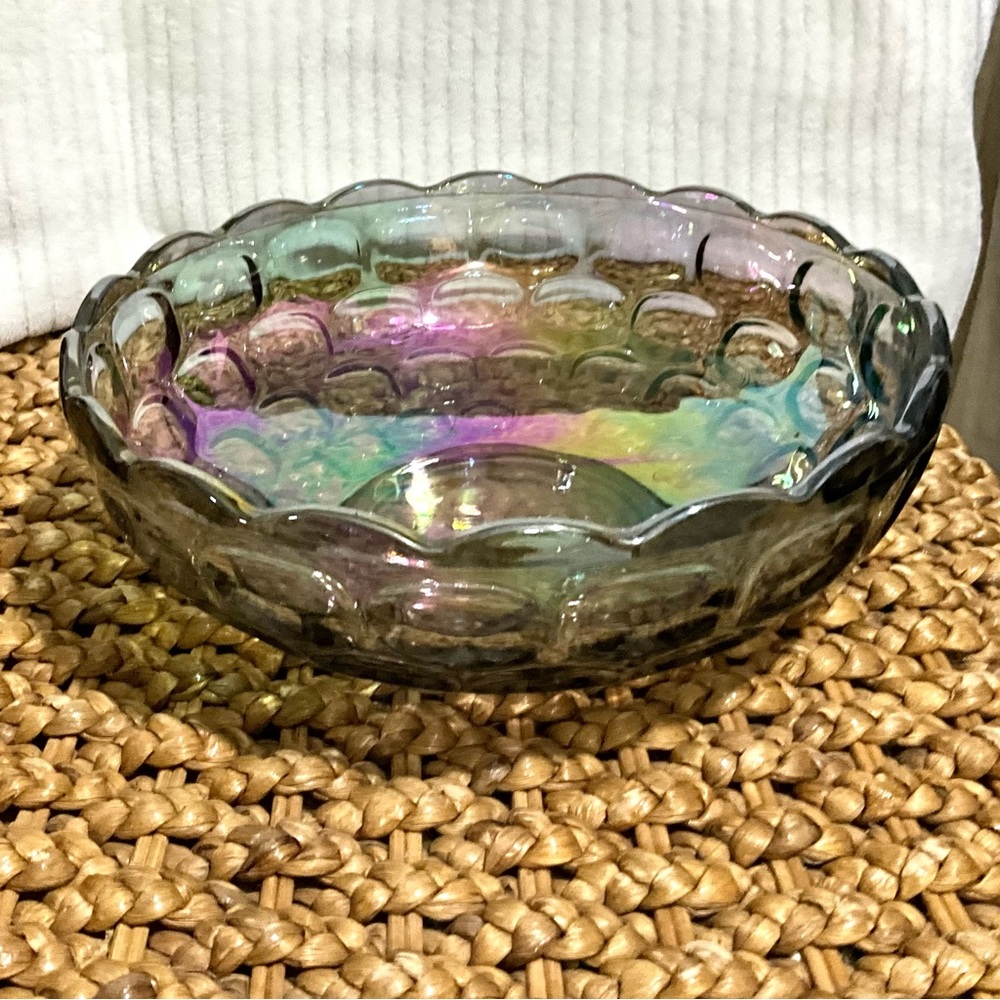 Vintage Federal Glass Company Smoky Gray Carnival Glass Serving Bowl